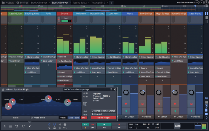 Tracktion Waveform Mixer wEQ screen