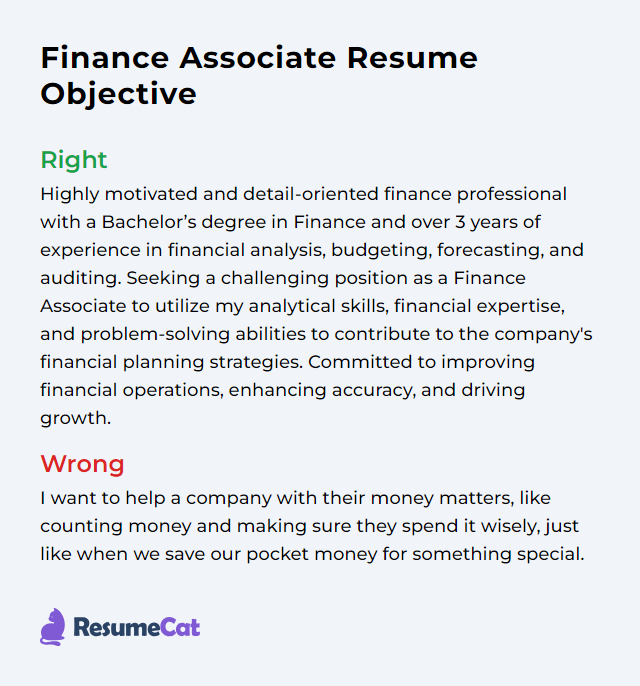 Finance Associate Resume Objective Example