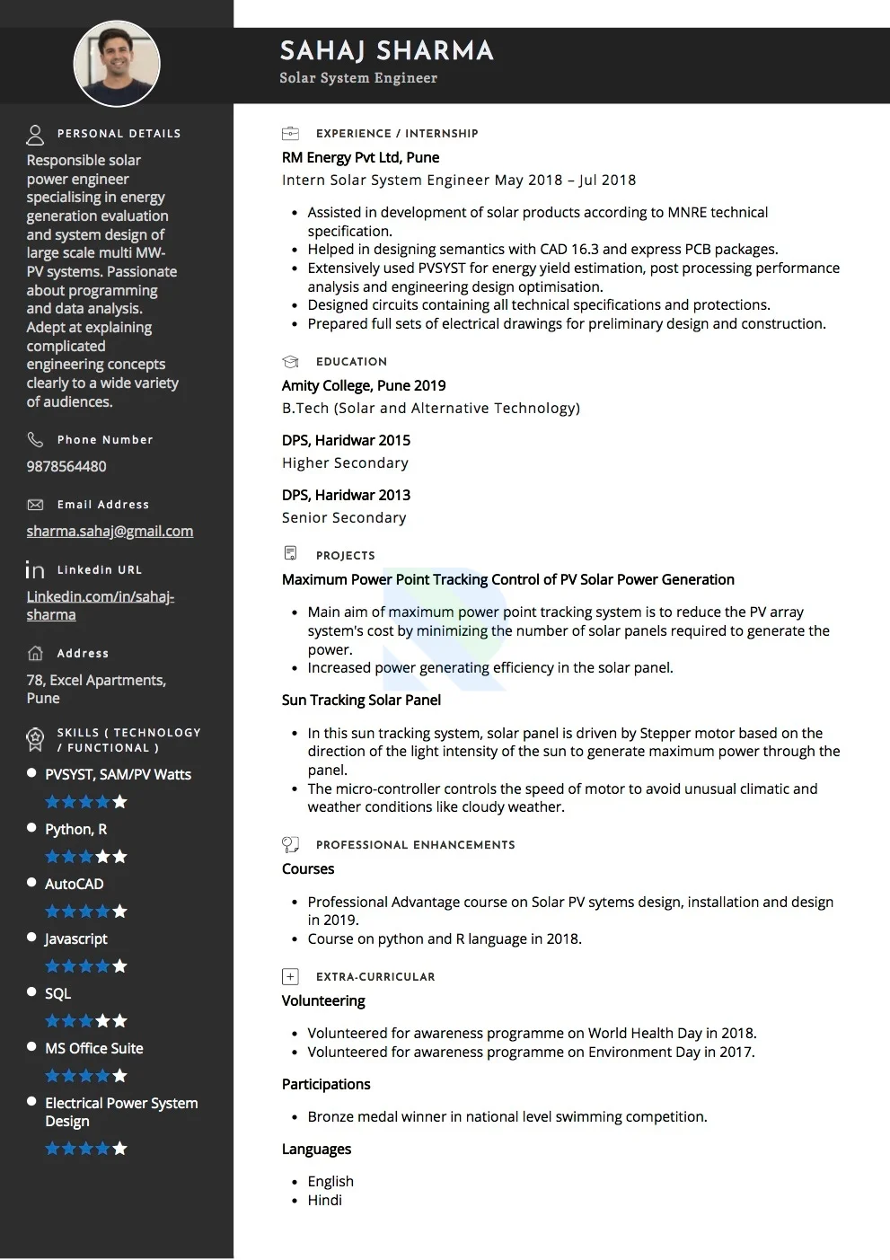 Sample Resume of Solar System Engineer | Free Resume Templates & Samples on Resumod.co