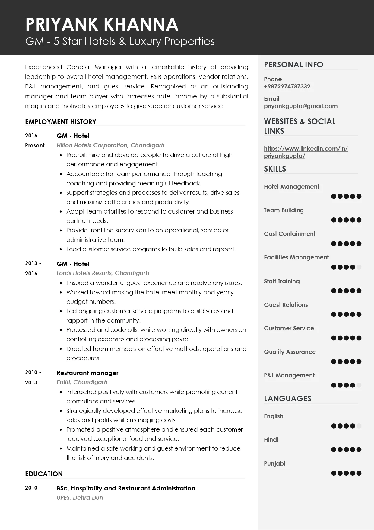 Sample Resume of GM-Hotel | Free Resume Templates & Samples on Resumod.co