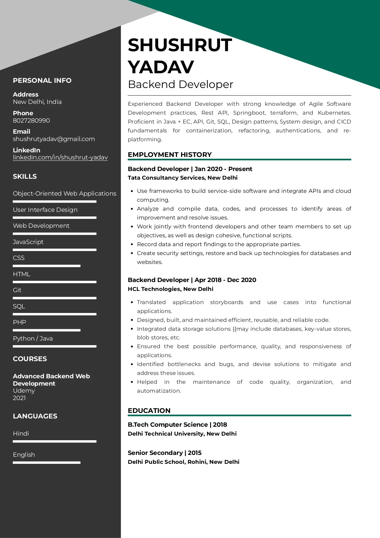 Sample Resume of Back-End Developer | Free Resume Templates & Samples on Resumod.co