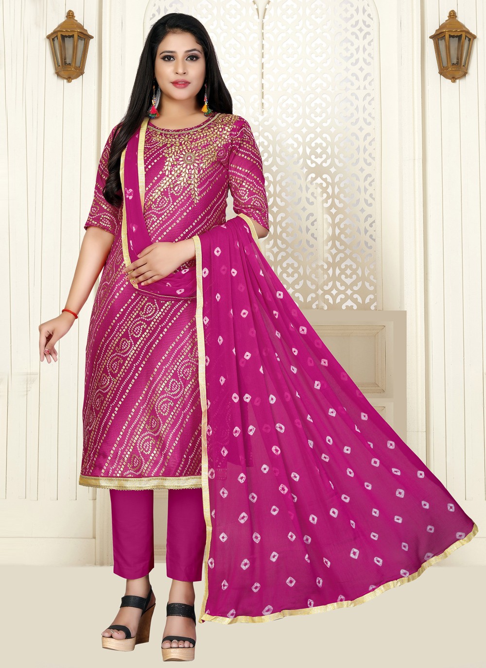 Buy Online Pink Cotton Designer Salwar Suit : 183406 -