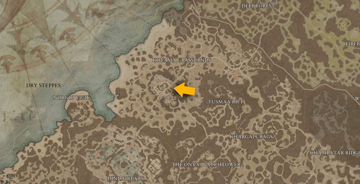 The map location of the Oxen Gods fountain in Diablo 4.