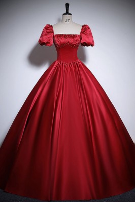 Burgundy Red Ballgown Satin...