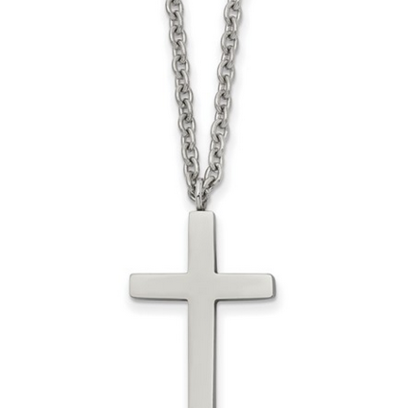 Stainless Steel Polished 25mm Cross Necklace 18"