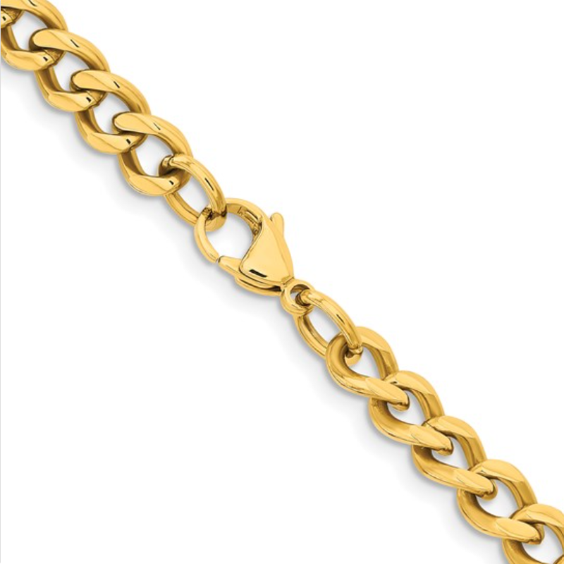 American Jewelry Stainless Steel Polished Yellow-IP Plated 7.5mm Curb Chain (22")