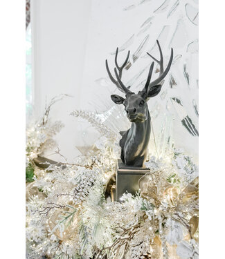 24 Inch Black with Gold Resin Deer Bust on Square Base