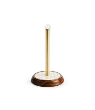 MACKENZIE CHILDS Mocha Check Wood Paper Towel Holder