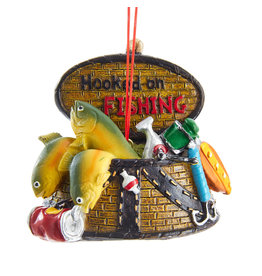 Kurt Adler Hooked On Fishing Basket Ornament 3 Inch