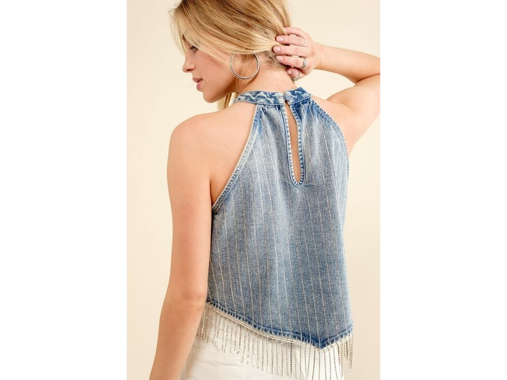 Blue B Sparkle Stripe Denim Halter Top