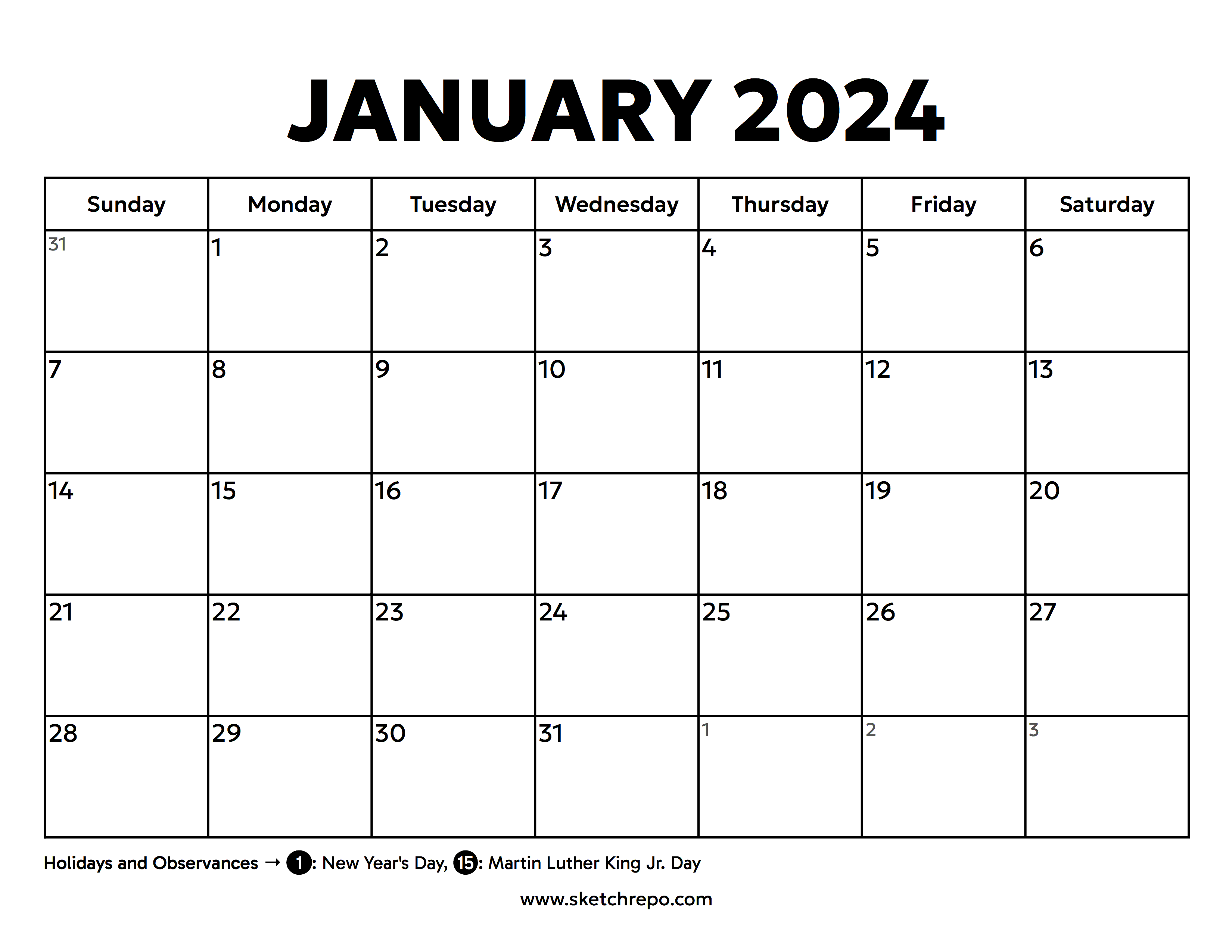 January 2024 Calendar – Sketch Repo