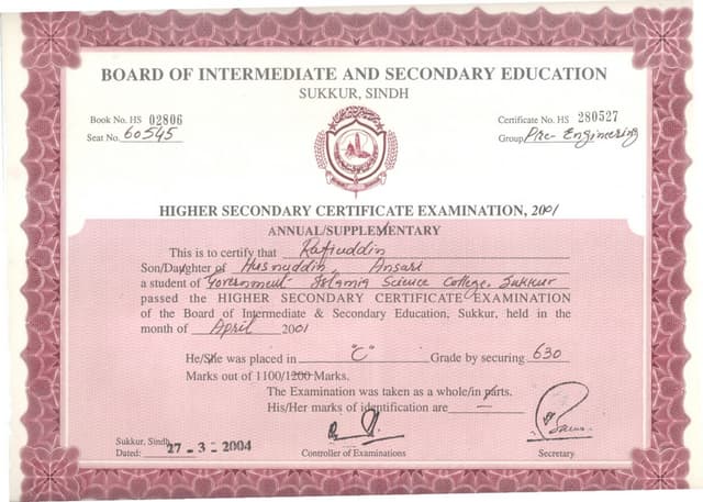 01 1 Matriculation Certificate