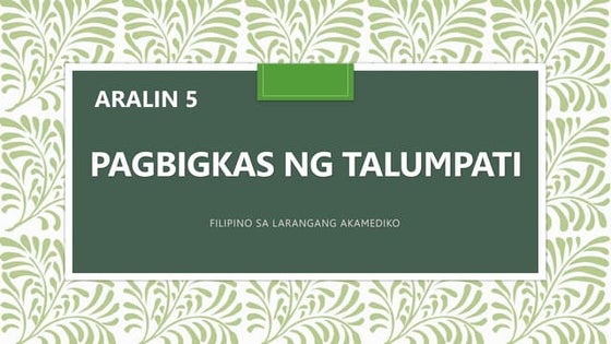 9 ARALIN 4 Talumpati (Kahukugan at Katangian)