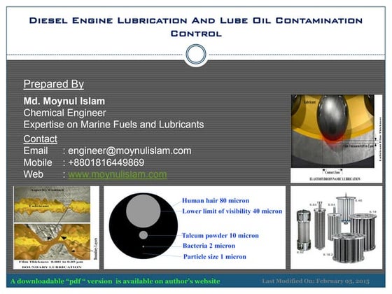 Diesel Engine Lubrication and Lube Oil Contamination Control