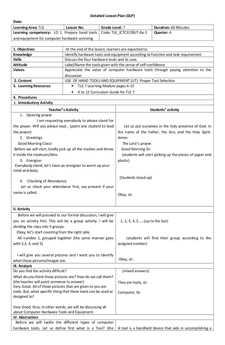 Lesson Plan In Tle I Grade 7 Lesson Plan Examples High School - Gambaran