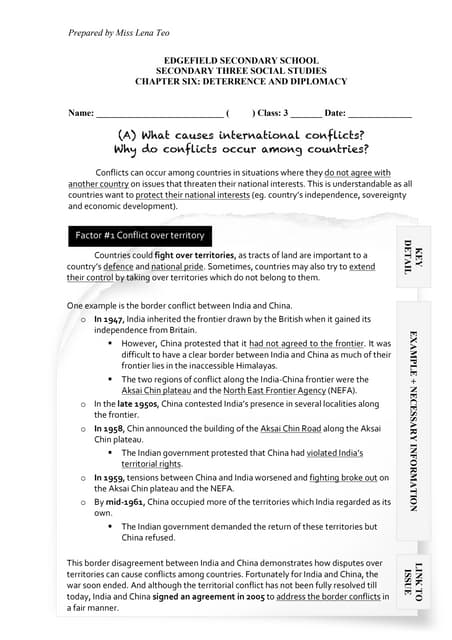 S3 SS Handout 1.1 - Causes of Conflict