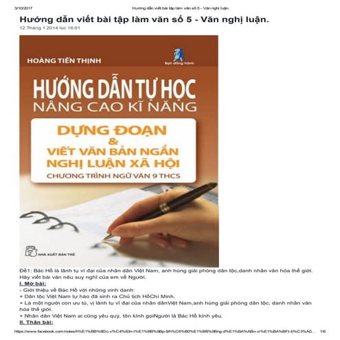 Hướng dẫn viết bài tập làm văn số 5 văn nghị luận | PDF