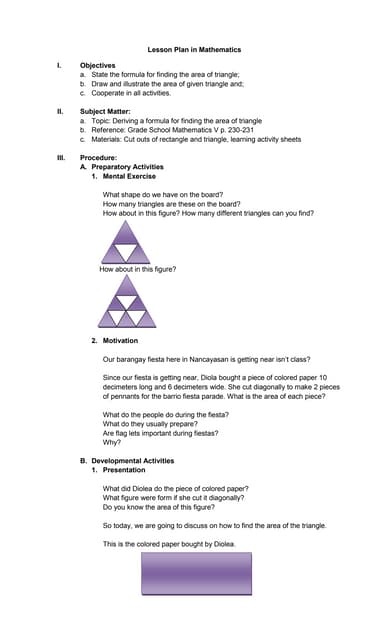 Lesson plan in mathematics