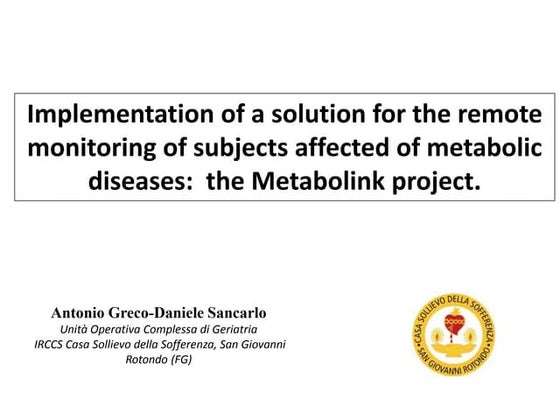 Metabolink  IRCCS Casa Sollievo della Sofferenza 14 settembre 2016