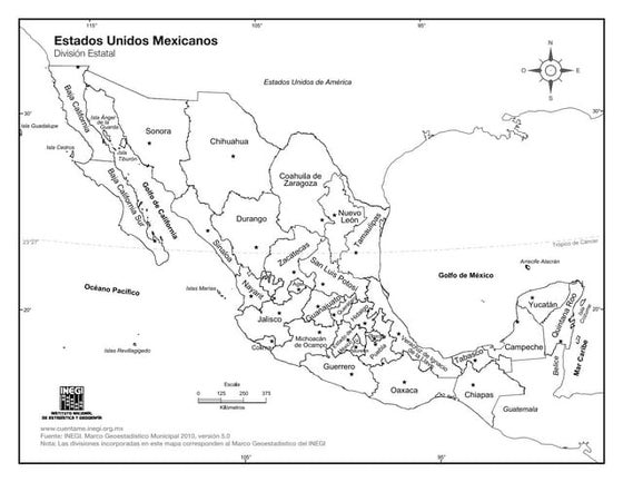 Mapa de Mexico con nombres y div politica