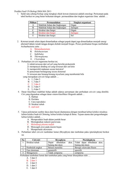 Prediksi Soa UN  Biologi sma /ma 2013