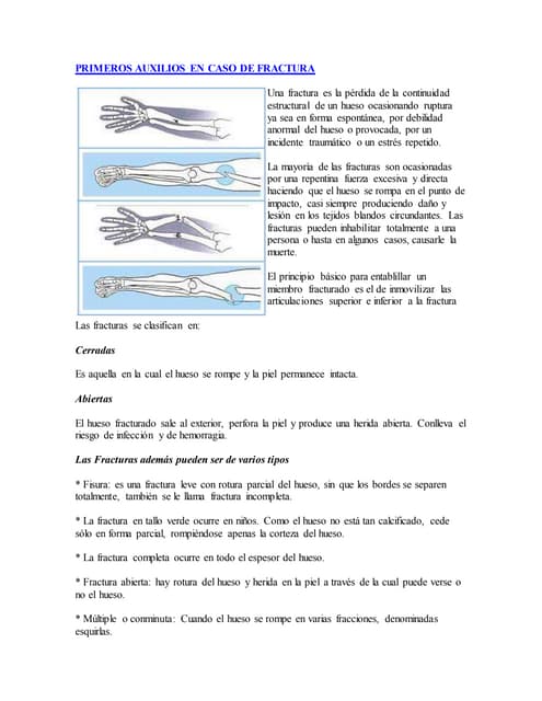 Primeros auxilios en caso de fractura