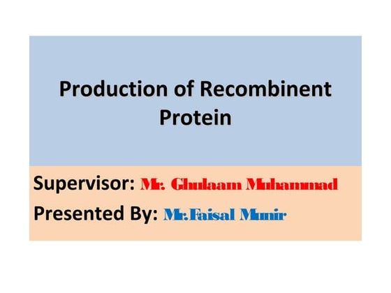 Production of recombinent proteins, faisal munir