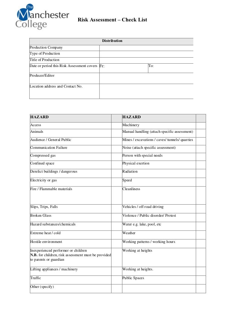 Sample Risk Assessment Template