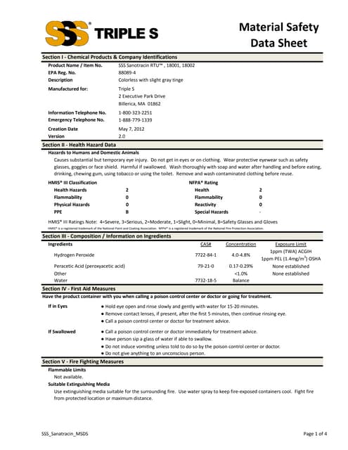 SSS Sanatracin RTU MSDS