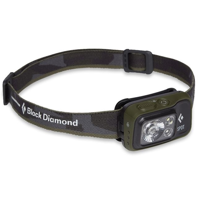 Black Diamond Spot 400 Headlamp Dark Olive &minus; Settings include proximity and distance modes, dimming, strobe, red LED night&minus;vision and lock mode