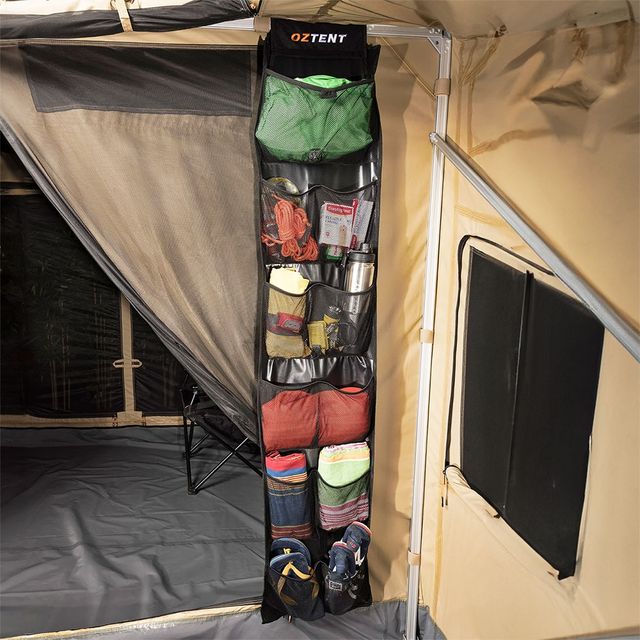 Oztent Hanging Storage Pockets &minus; Keep all your gear off the ground and close at hand.