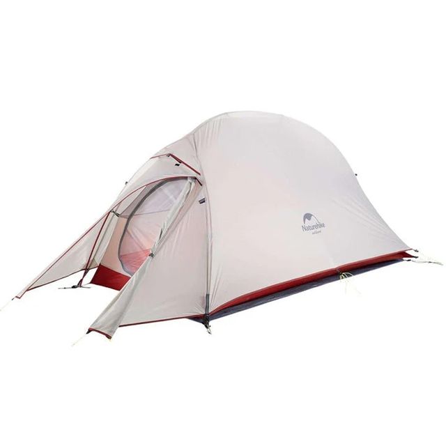 Naturehike Cloud Up 1 Person Lightweight Backpacking Tent  &minus; Light Grey/Red + Mat &minus; Lightweight 1&minus;person hiking tent