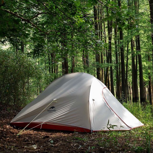 Naturehike Cloud Up 1 Person Lightweight Backpacking Tent  &minus; Light Grey/Red + Mat &minus; Easy&minus;to&minus;pitch design