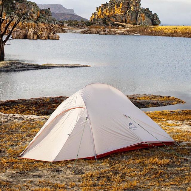 Naturehike Cloud Up 1 Person Lightweight Backpacking Tent  &minus; Light Grey/Red + Mat &minus; Includes a protective groundsheet 