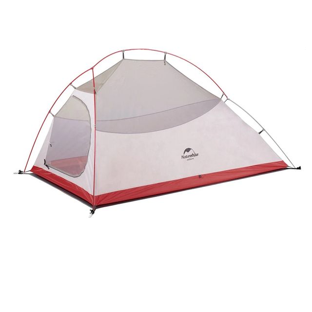 Naturehike Cloud Up 2 Person Lightweight Backpacking Tent  &minus; Light Grey/Red + Mat &minus; 7001 aluminum poles