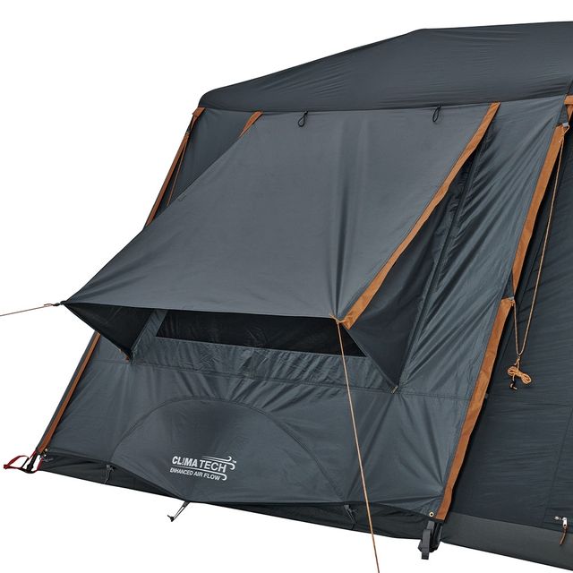 OZtrail Fast Frame BlockOut Lumos 10P Tent &minus; Large gusseted windows provide excellent airflow, reduce condensation and can be pegged out in bad weather while still providing ventilation