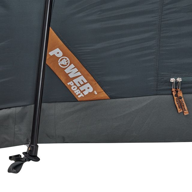 OZtrail Fast Frame BlockOut Lumos 10P Tent &minus; Zippered Power Port&trade; cable access point at the front of the tent 