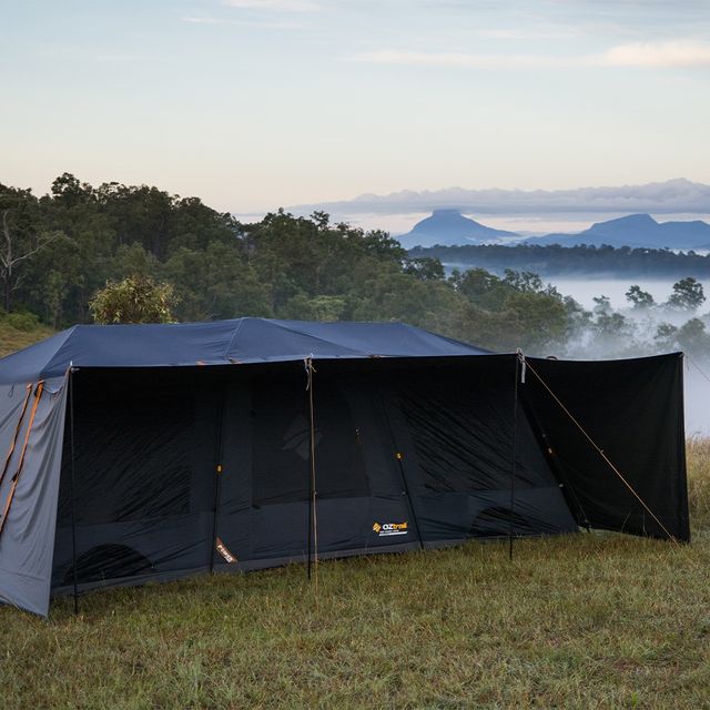 OZtrail Fast Frame BlockOut Lumos 10P Tent &minus; Full&minus;sized front awning with adjustable side panels provides maximum shade 