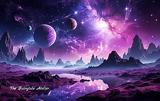 The purple aesthetic takes you on a journey through ethereal galaxy scenes.'