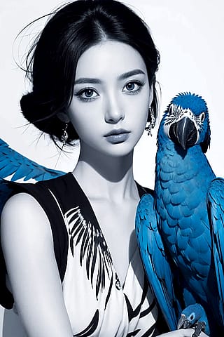 Realistic blue mysterious parrot beauty'