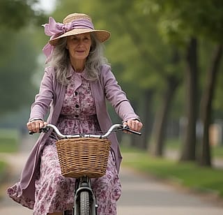 Prof. Jemima on her bicycle.'