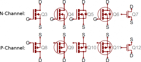 Variety of MOSFET symbols