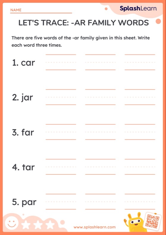 Let's Trace: -ar family words - Worksheet