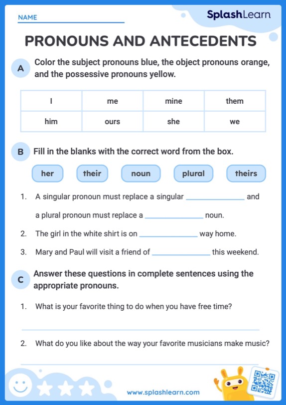 Printable 5th Grade Nouns and Pronouns Worksheets | SplashLearn