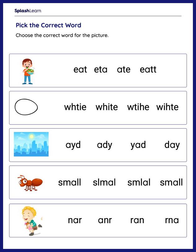 Printable Matching Words To