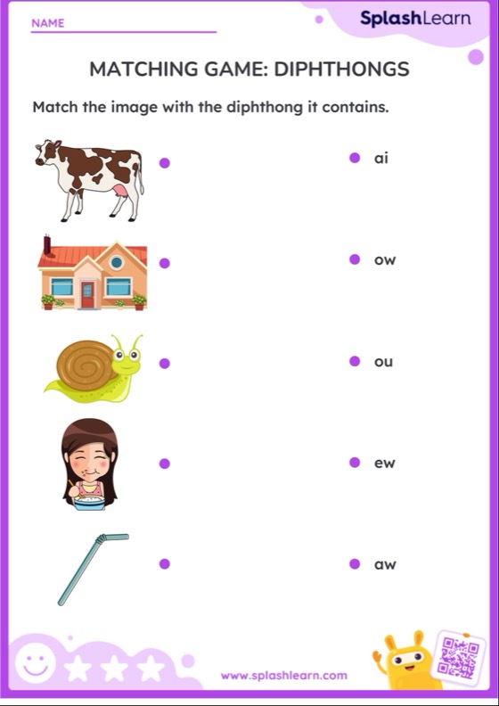 Matching Game: Diphthongs - Worksheet