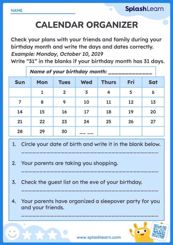 Plan your Birthday Month Worksheet