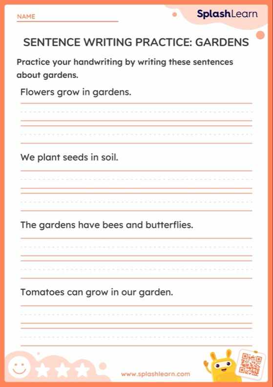 Sentence Writing Practice: Gardens - Worksheet