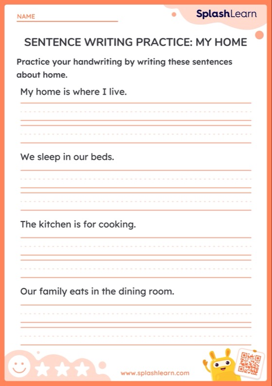 Sentence Writing Practice: My Home - Worksheet