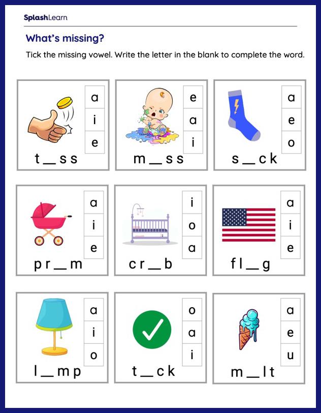 The Missing Vowel - ELA Worksheets - SplashLearn